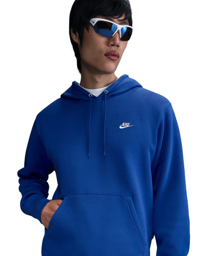 Nike Men's Club Pullover Fleece Hoodie Logo - Game Royal/White