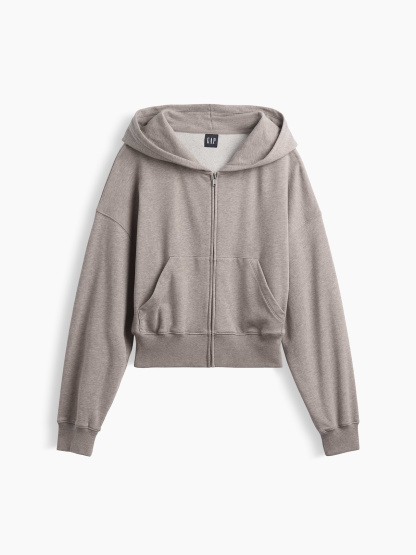 VintageSoft Terry Oversized Wedge Zip Hoodie - Light brown
