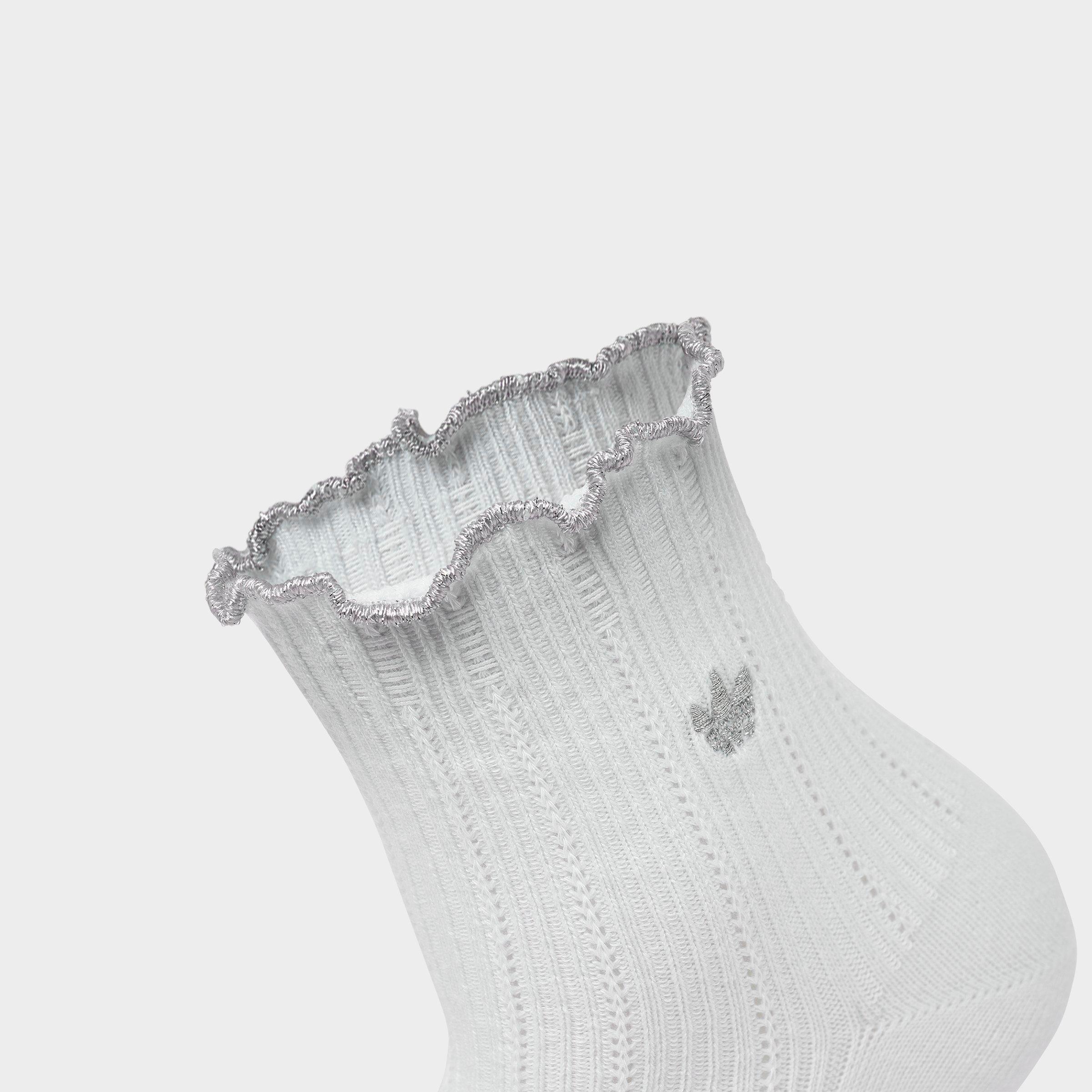 Women's adidas Originals Ruffle Quarter Socks (3-Pack) - White/Magic Mauve/Khaki Three