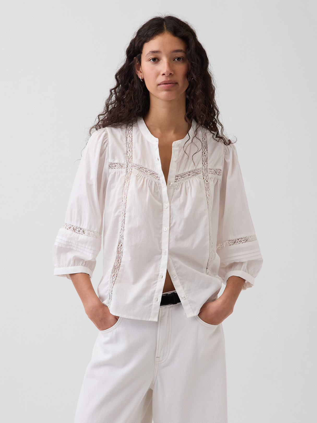 Lace-Trim Button-Front Swing Top - New off white