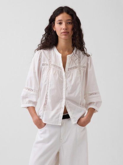 Lace-Trim Button-Front Swing Top - New off white