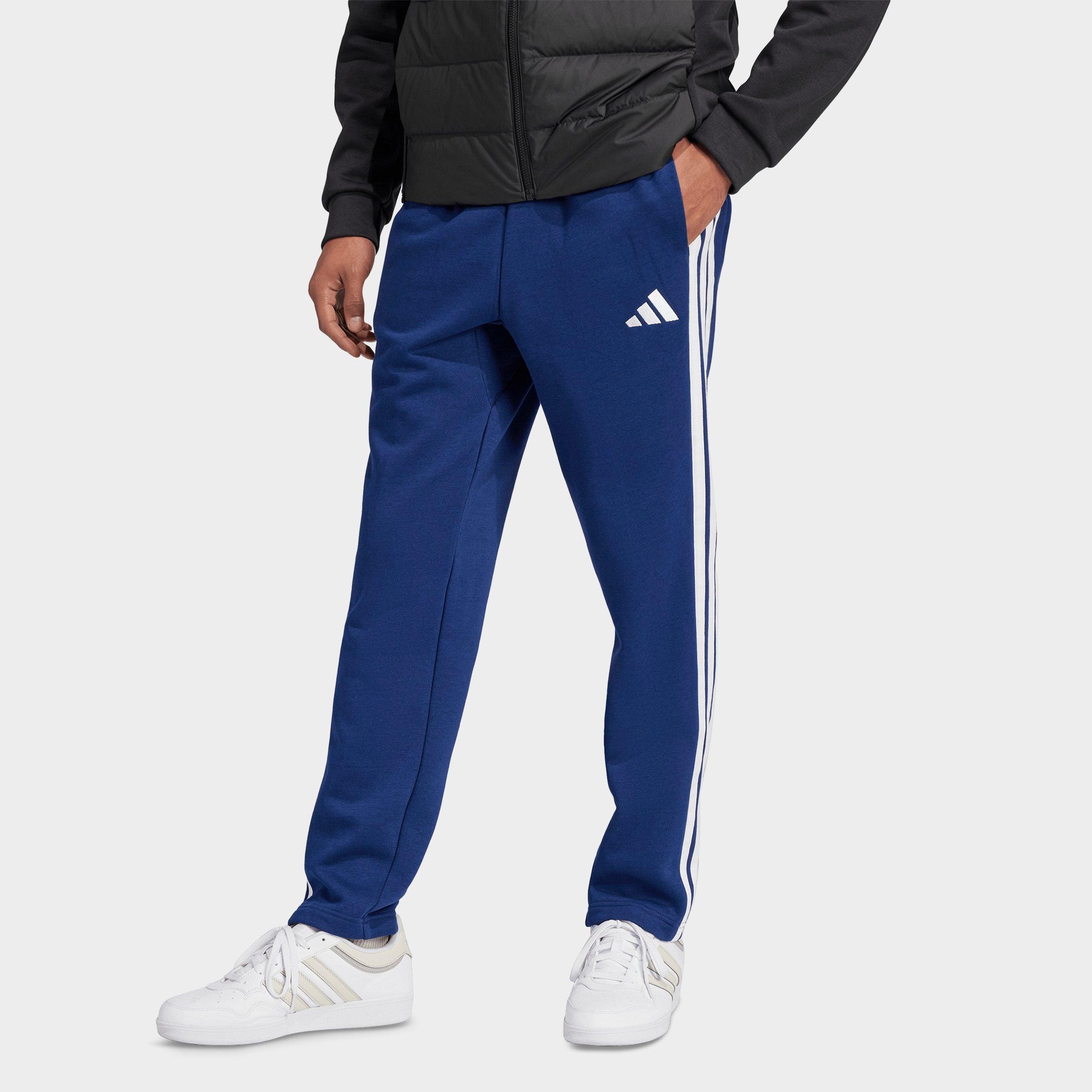 Men's adidas Essentials 3-Stripes Open Hem Fleece Pants - Dark Blue/White