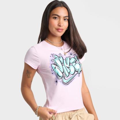 Women's Nithtke Sportswear Chill Knit Airbrushed Slim Cropped T-Shirt - Pink Foam