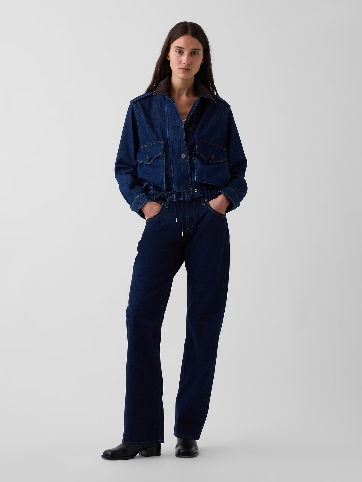 Mid Rise Straight Taper Jeans - Rinse wash