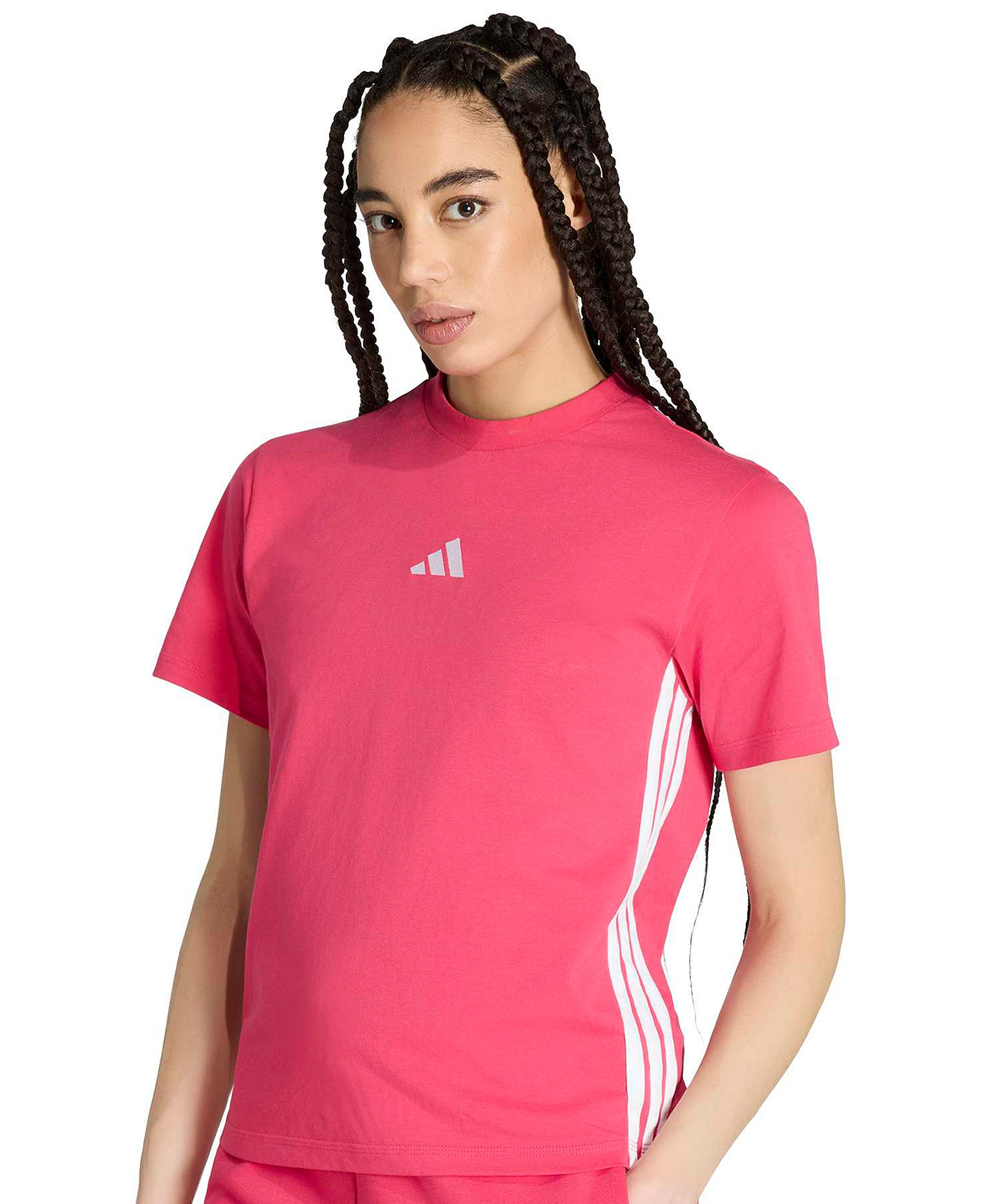adidas Women's Essentials 3-Stripes Cotton T-Shirt - Power Pink/white