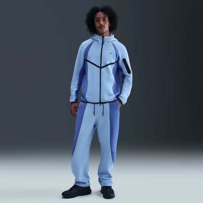 Nike Tech Men's Colour-Block Open-Hem Fleece Trousers - Aluminium/Comet Blue/Black