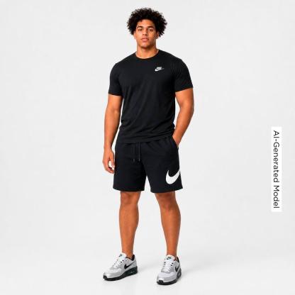Men's Nithtke Club Fleece Swoosh Graphic Shorts - Black/Black/White