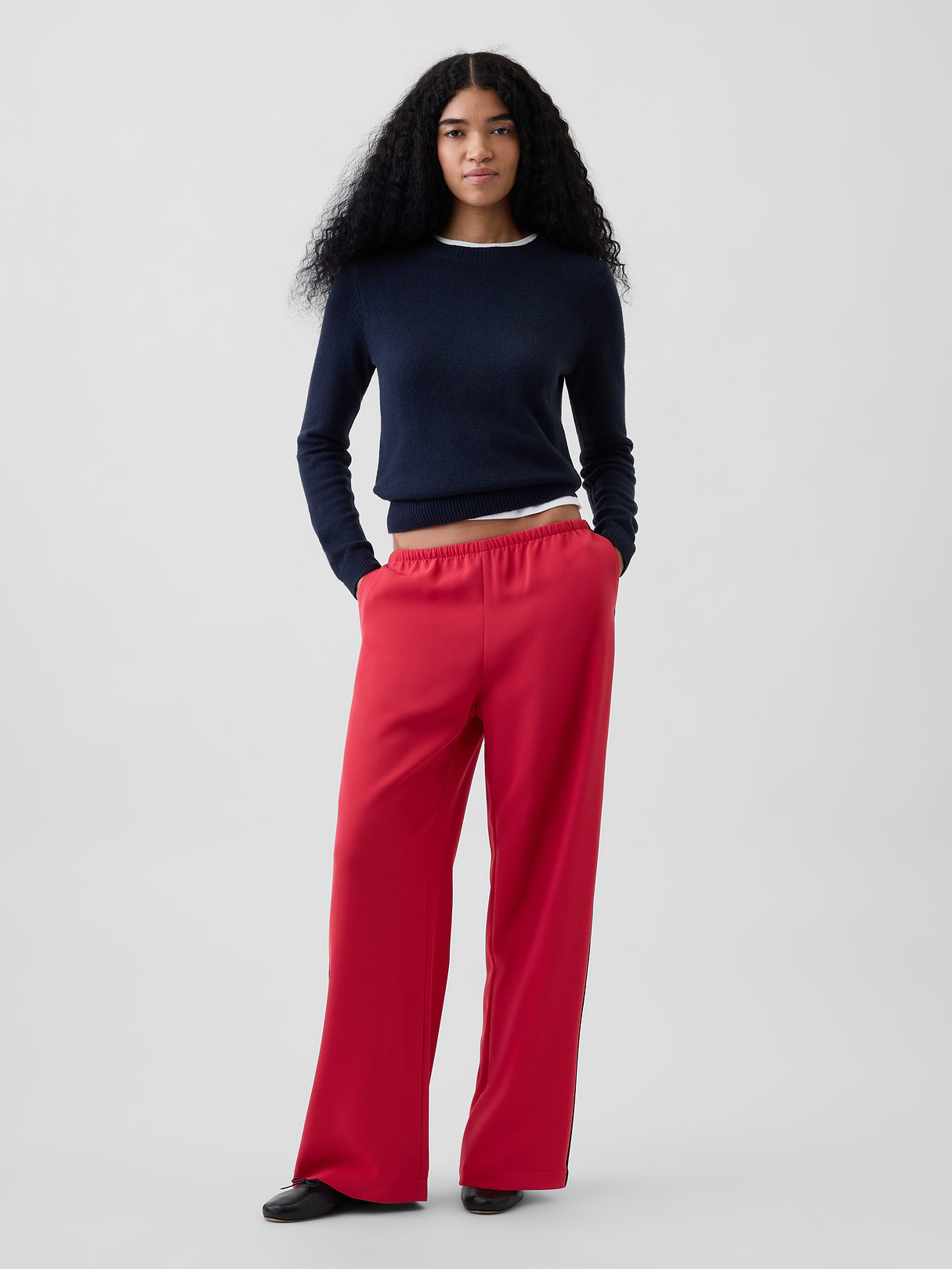 Easy Wide-Leg Pants - Red