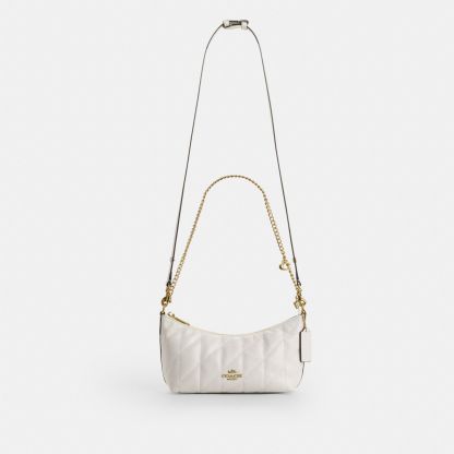 Caitlin Shoulder Bag With Quilting And Charm - Gold/Chalk - view 10