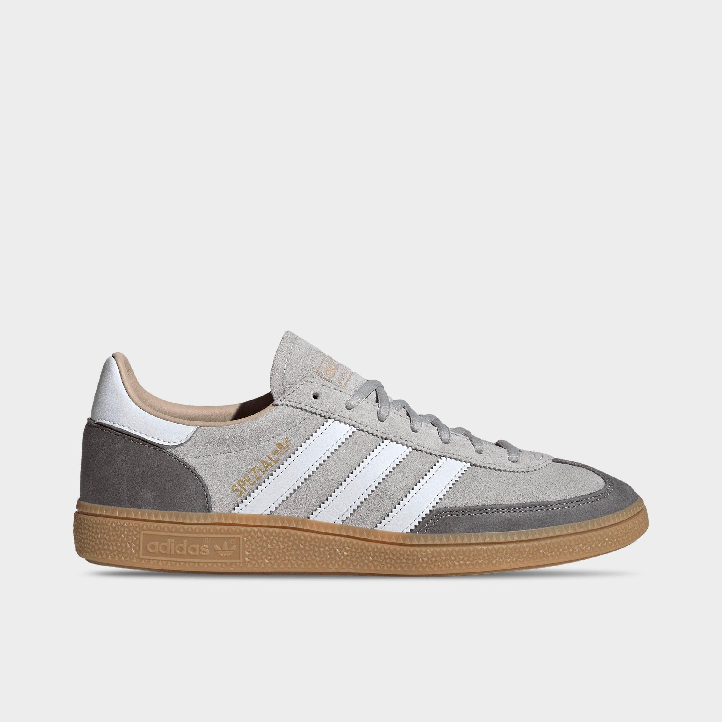 Men's adidas Originals Handball Spezial Casual Shoes - Part 4 - Grey/Cloud White/Gum - Left shoe facing left. Outside of the shoe.