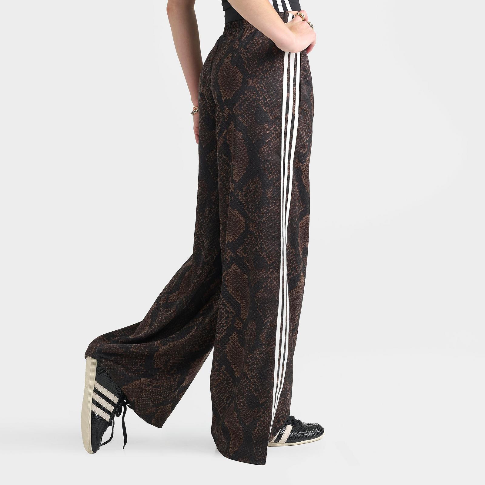Women's adidas Originals Satin Snake Print Wide Leg Track Pants - Earth Strata/Aurora Coffee - view 4