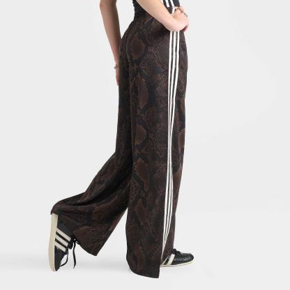 Women's adidas Originals Satin Snake Print Wide Leg Track Pants - Earth Strata/Aurora Coffee - view 4