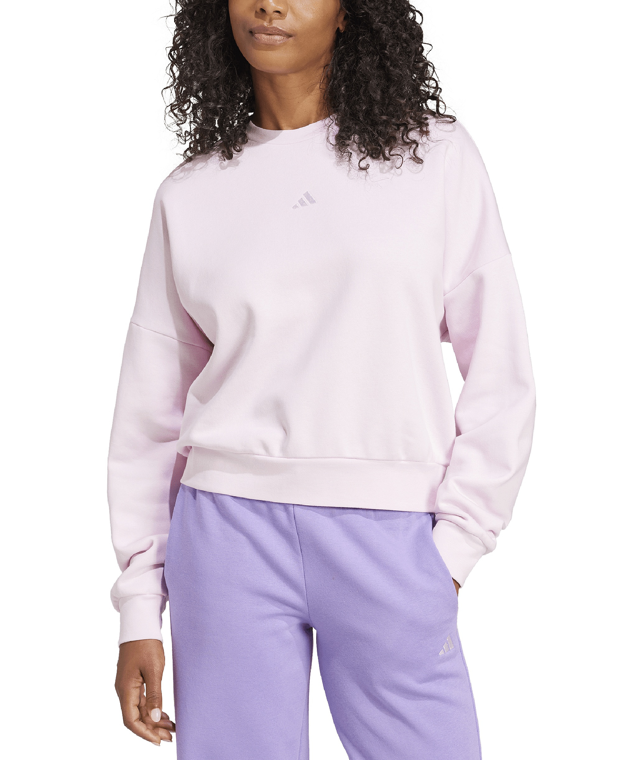 adidas Women's Essentials Crewneck Small-Logo Sweatshirt - Clear Pink/White
