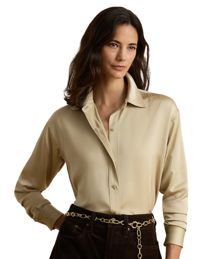 Lauren Ralph Lauren Women's Relaxed-Fit Satin Charmeuse Shirt - Ranch Cream