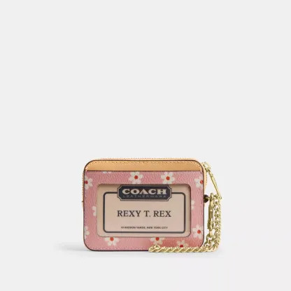 Zip Card Case With Floral Print - Gold/Pink Multi - view 2