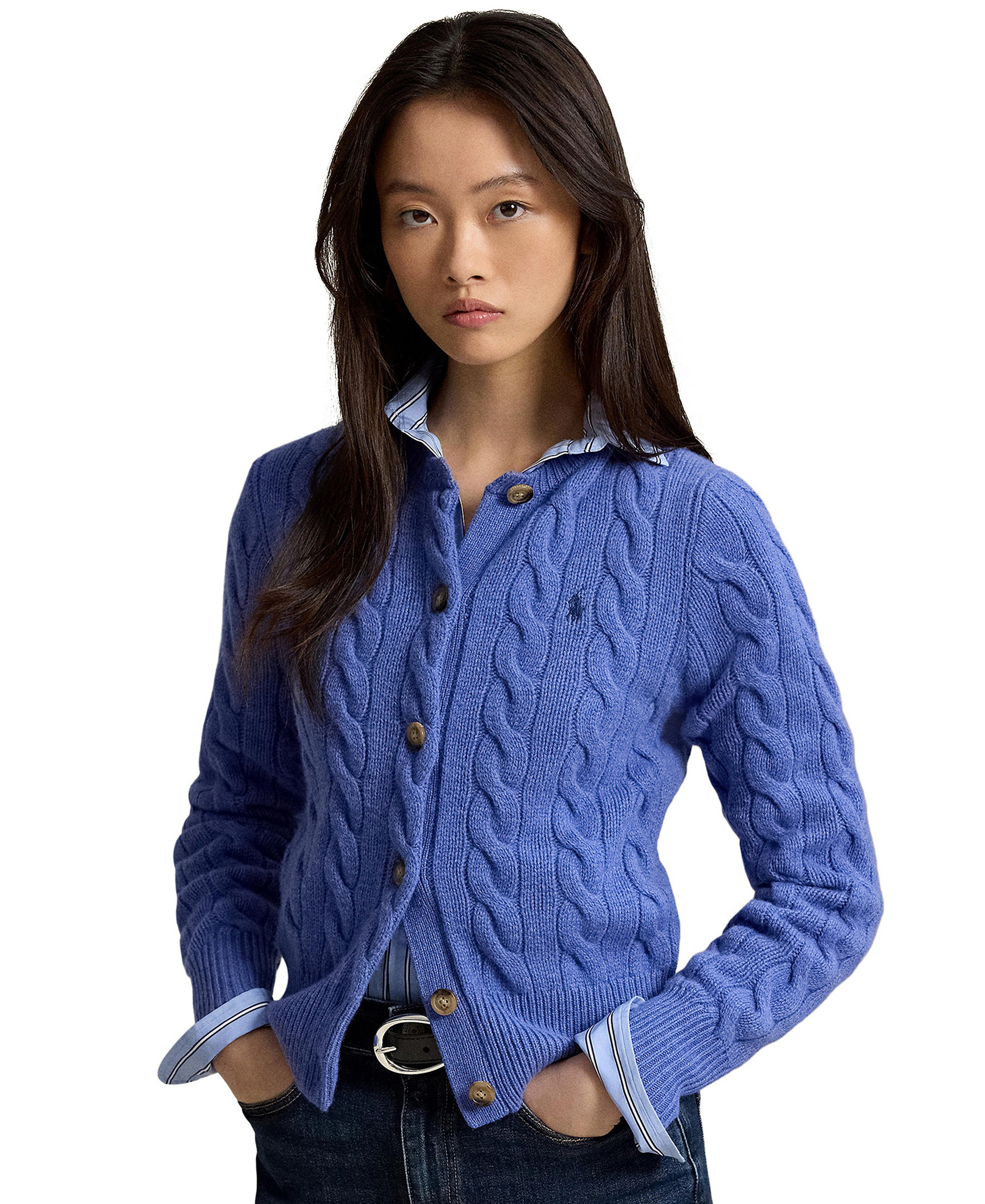 Polo Ralph Lauren Women's Cable-Knit Wool-Cashmere Cardigan Sweater - Dockside Blue Heather