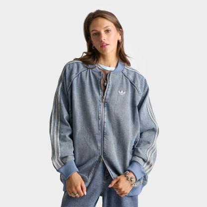 Women's adidas Originals SST Oversized Denim Full-Zip Track Top - Worn Blue Denim