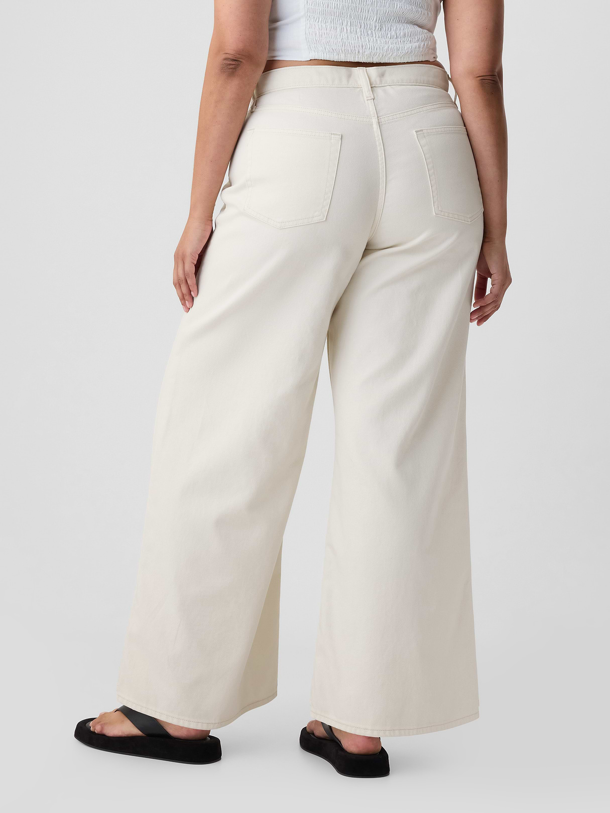 Mid Rise Denim Stripe Baggy Jeans - Ecru beige