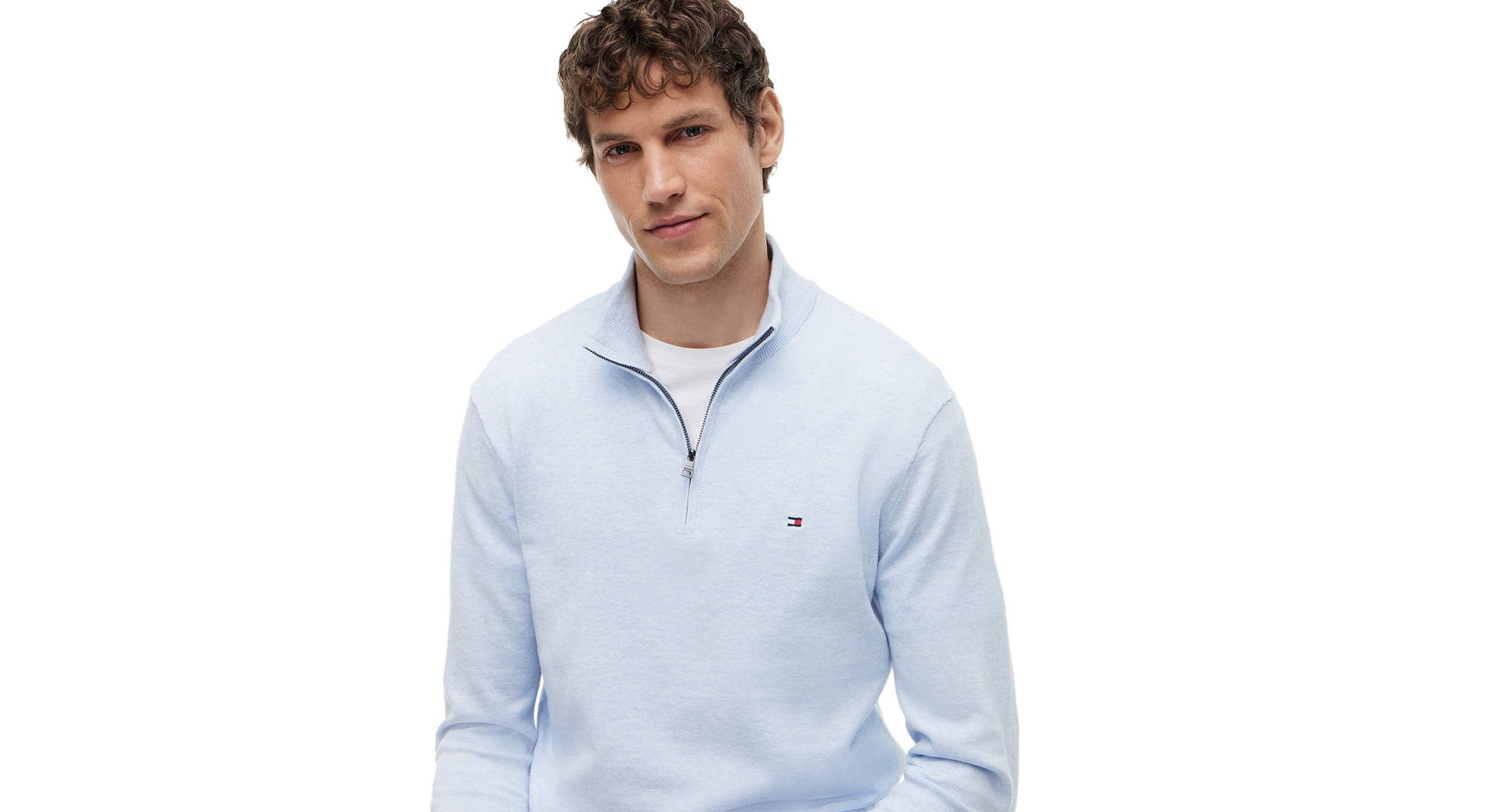 Tommy Hilfiger Men's Essential Cotton Quarter-Zip Sweater - Sky Blue Heather