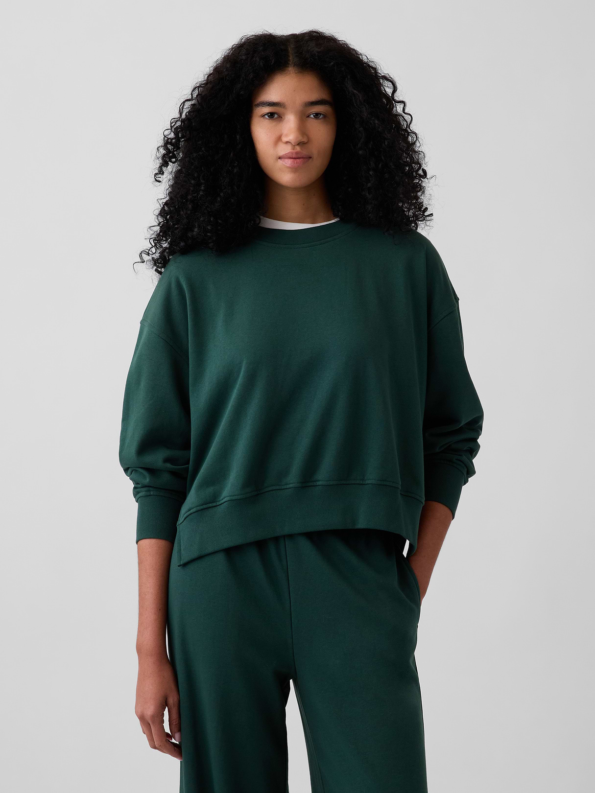 VintageSoft Terry Oversized Wedge Side-Slit Sweatshirt - Dark green