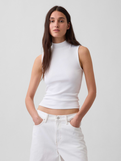 Modern Mockneck Tank Top - Fresh white