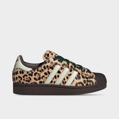 Women's adidas Originals Superstar II Casual Shoes - Dark Brown/Ivory/Gold Metallic - Left shoe facing left. Outside of the shoe.