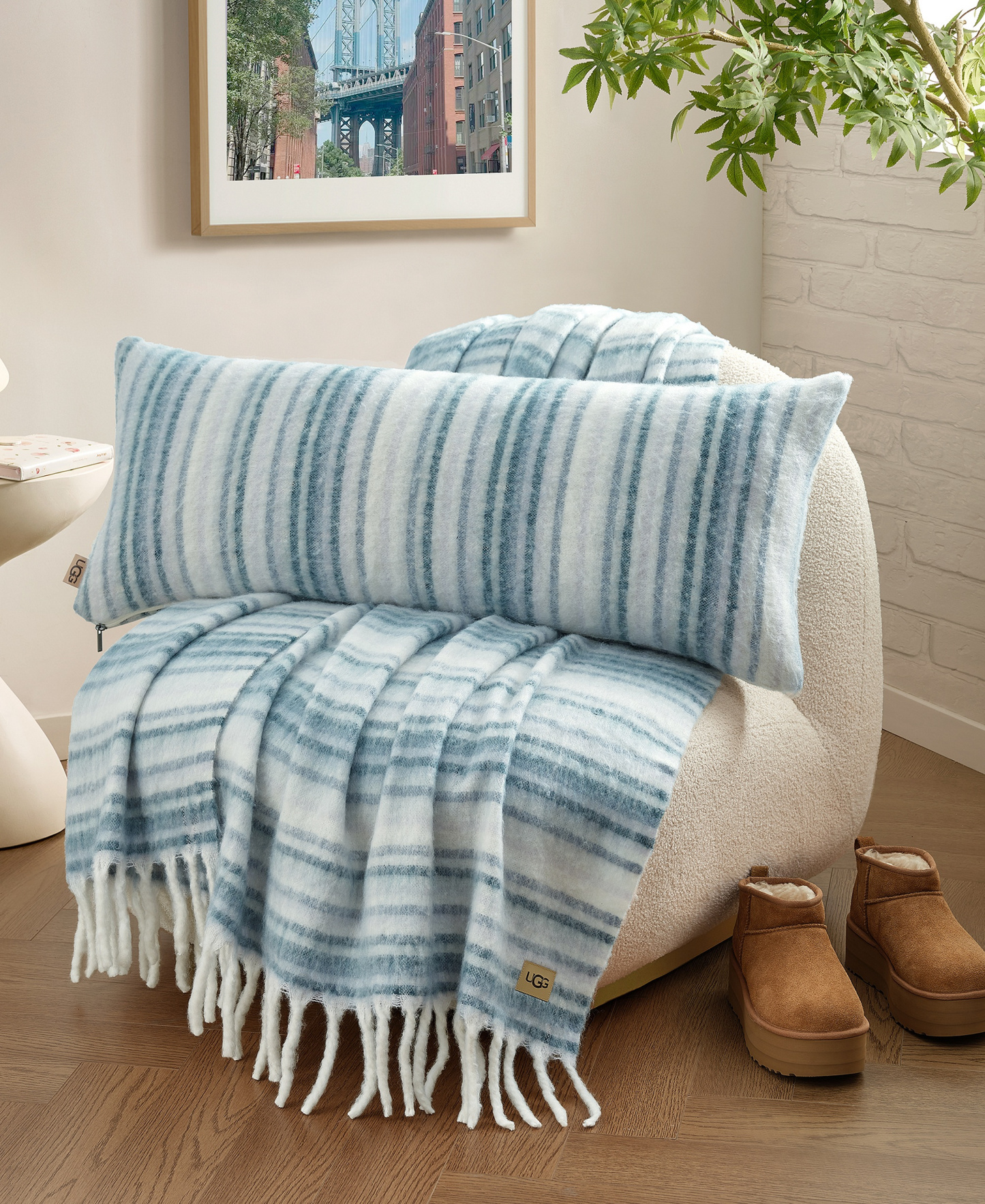 UGG® Joana Striped Throw, 50" x 70" - Silver Blue