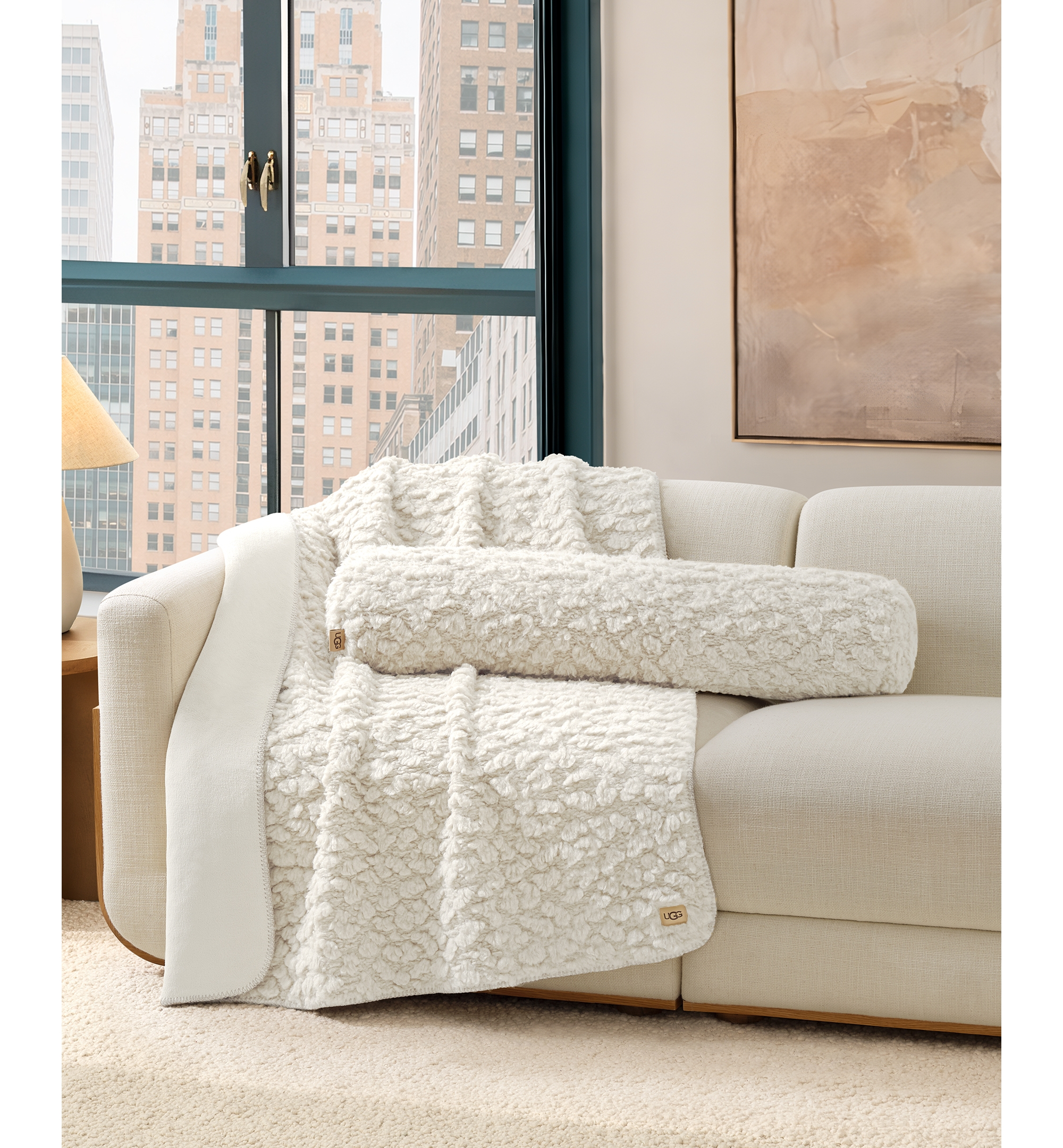 UGG® Shira Textured Bolster Pillow, 36" x 8" - Snow