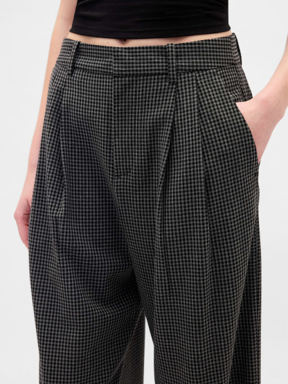 365 High Rise Pleated Trousers - Tonal grey plaid