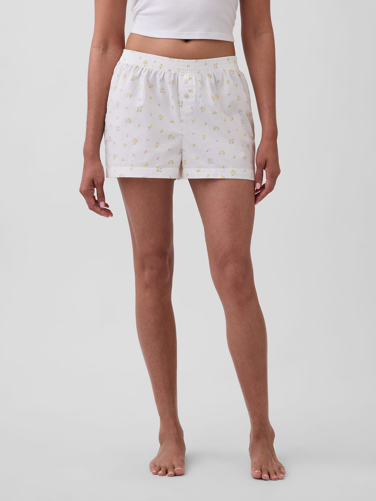 Poplin PJ Boxer Shorts - Yellow ditsy floral