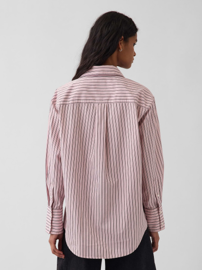 Organic Cotton Poplin Stripe Big Shirt - Pink & white stripe