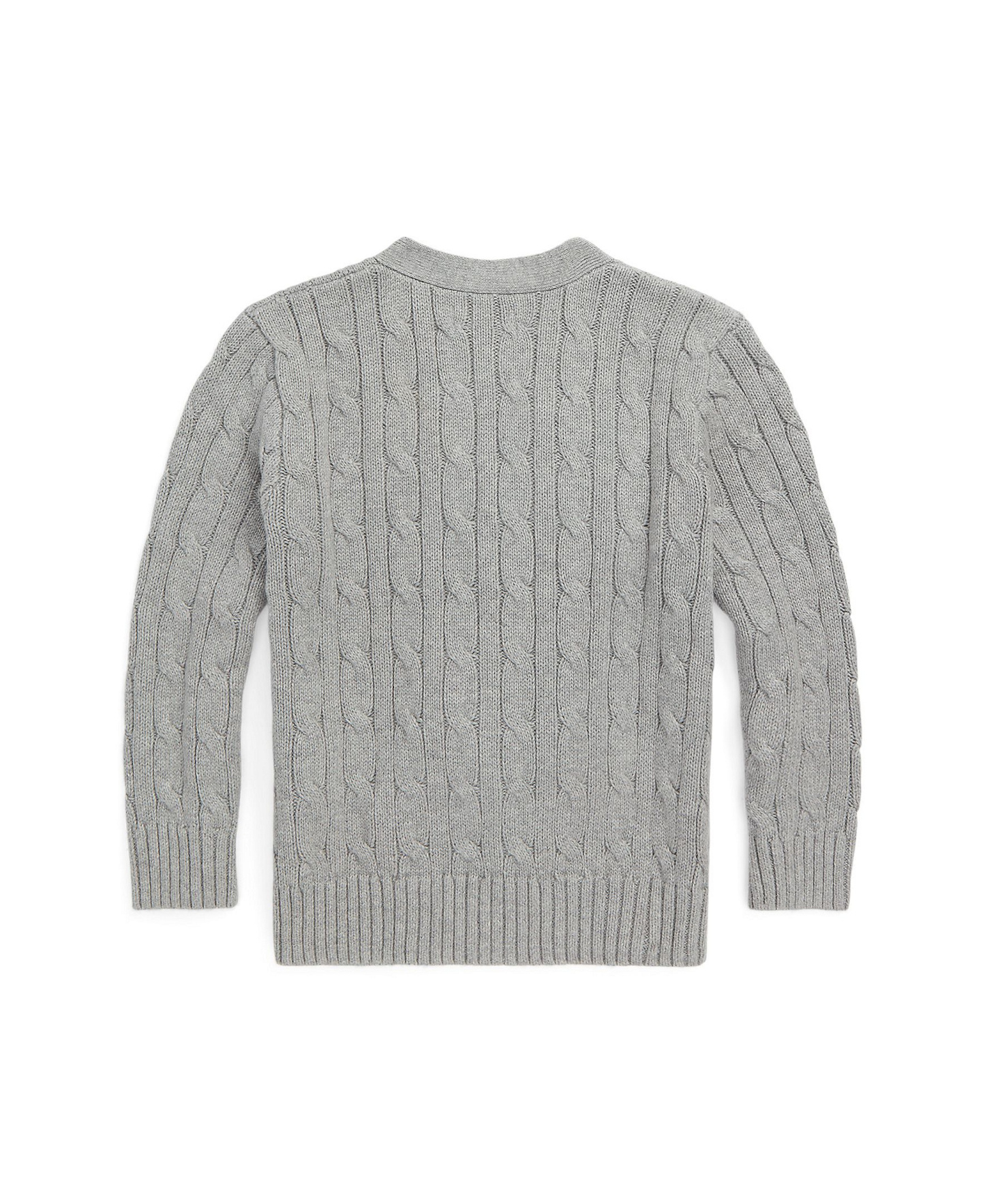 Polo Ralph Lauren Toddler and Little Boys Cable-Knit Cotton V-Neck Cardigan Sweater - Andover Heather