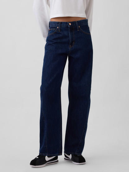 High Rise Khaki Stripe Barrel Jeans - Dark rinse