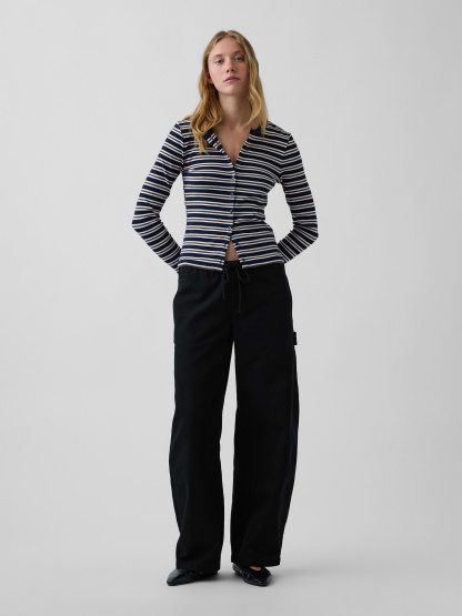 Canvas Easy Baggy Barrel Cargo Pants - Black