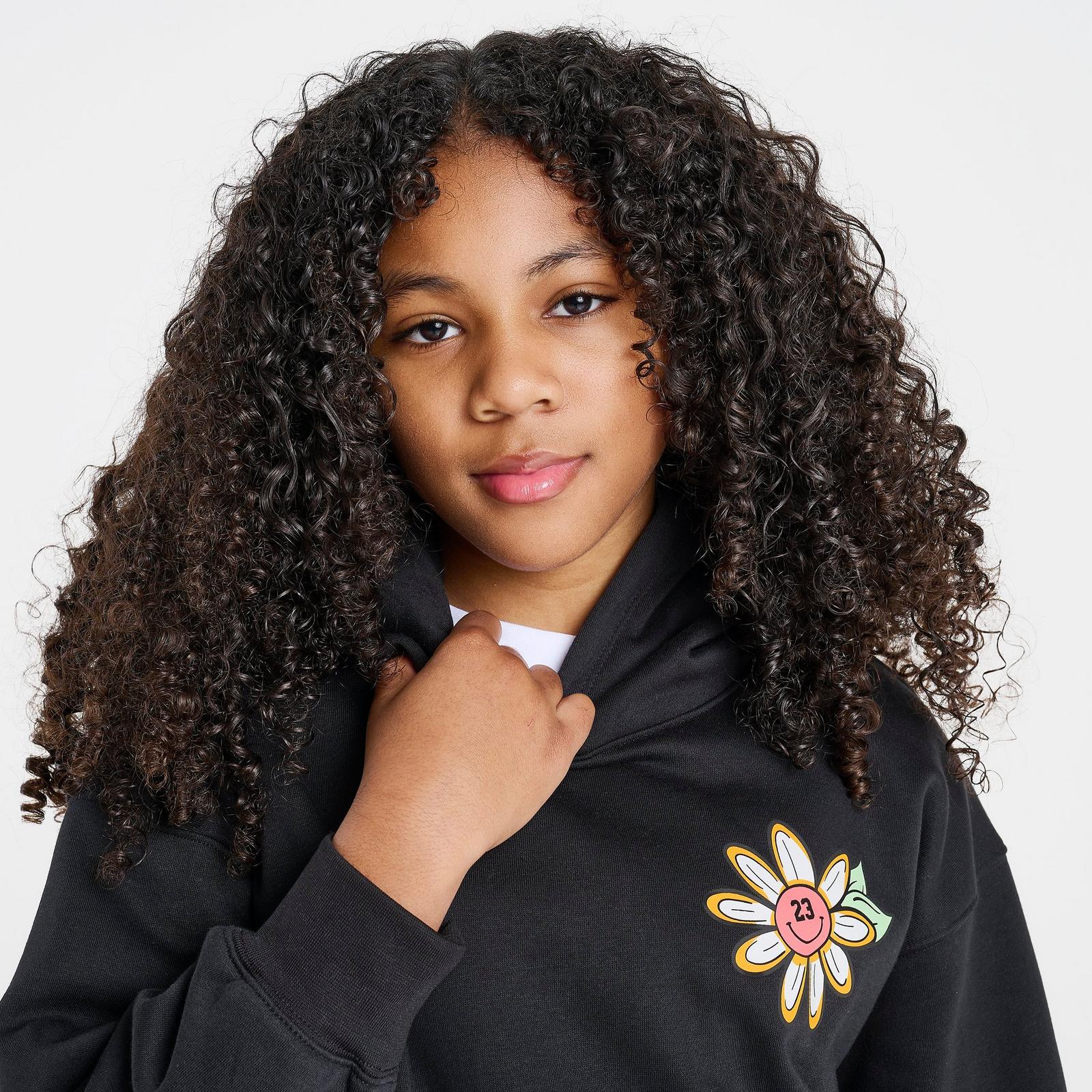 Girls' Big Kids' Jordan Floral Flight Pullover Hoodie - Black - view 5
