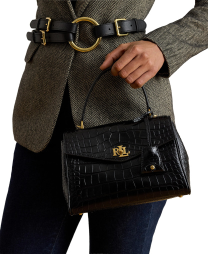 Lauren Ralph Lauren Farrah Embossed Small Soft Satchel Handbag - Black