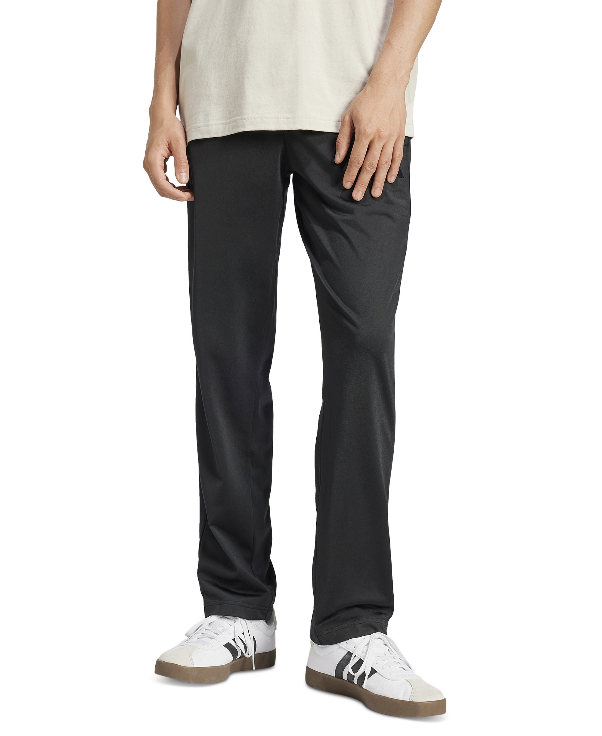 adidas Men's 3-Stripes Regular Open Hem Track Pants - Black/Black Patent