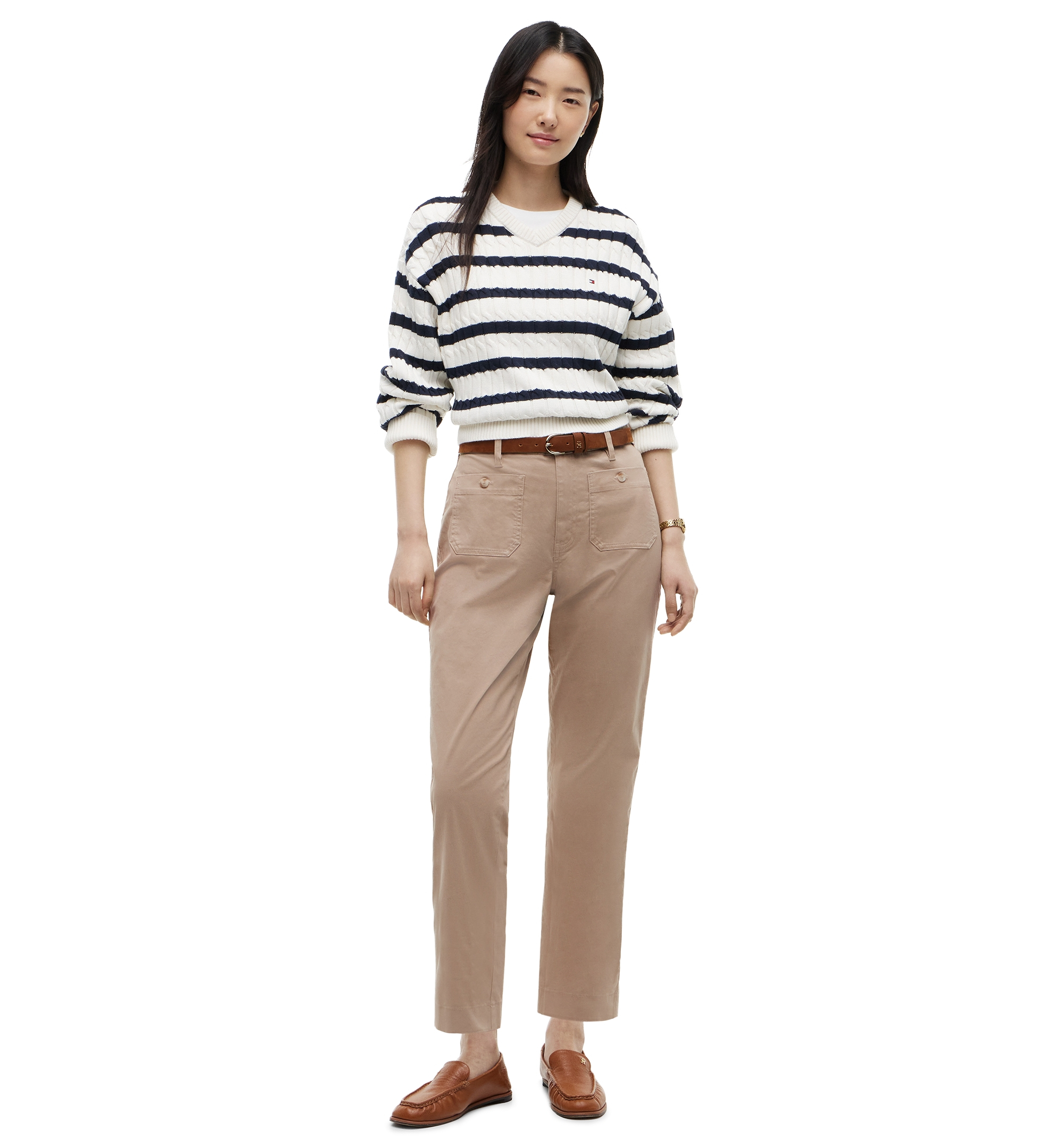 Tommy Hilfiger Women's Twill Patch Pocket Chinos Pants - Beige