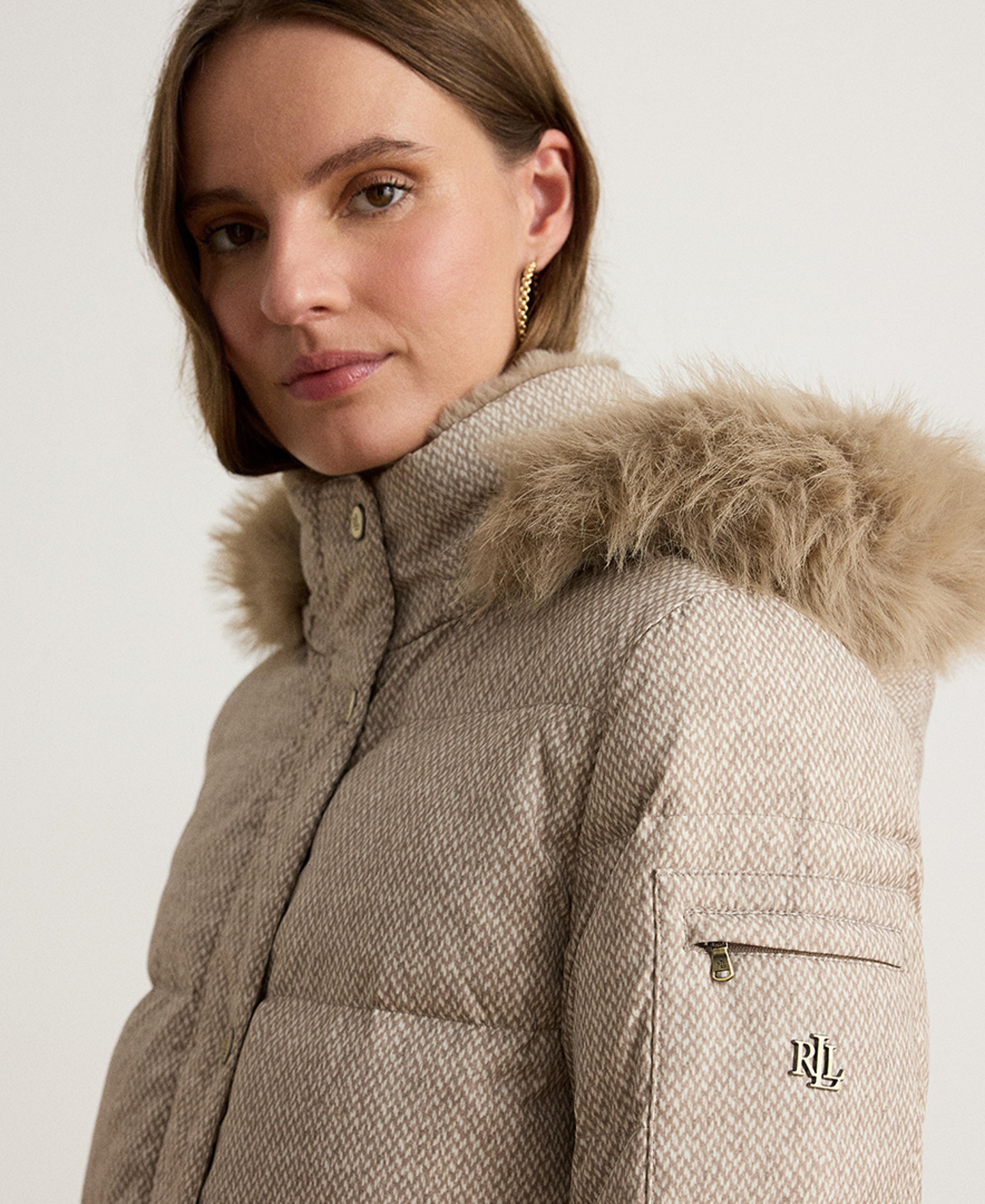 Lauren Ralph Lauren Women's Faux-Fur Hooded Puffer Coat - Truffle Broken Twil