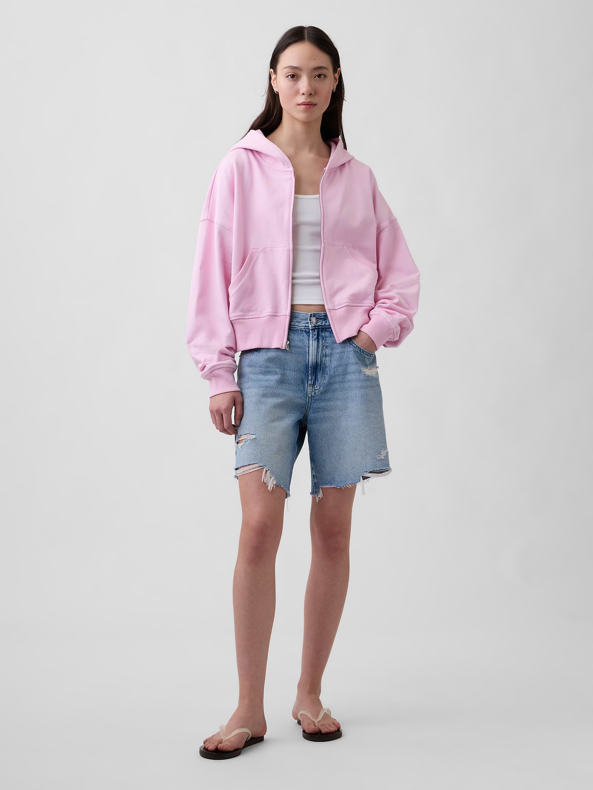 VintageSoft Terry Oversized Wedge Zip Hoodie - Primrose pink