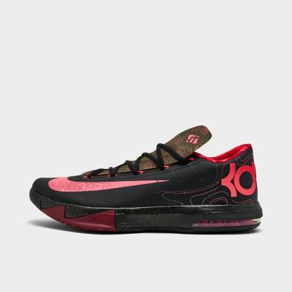 Men's Nithtke KD 6 Basketball Shoes - Black/Atomic Red/Medium Olive/Noble Red - Left shoe facing left. Outside of the shoe.