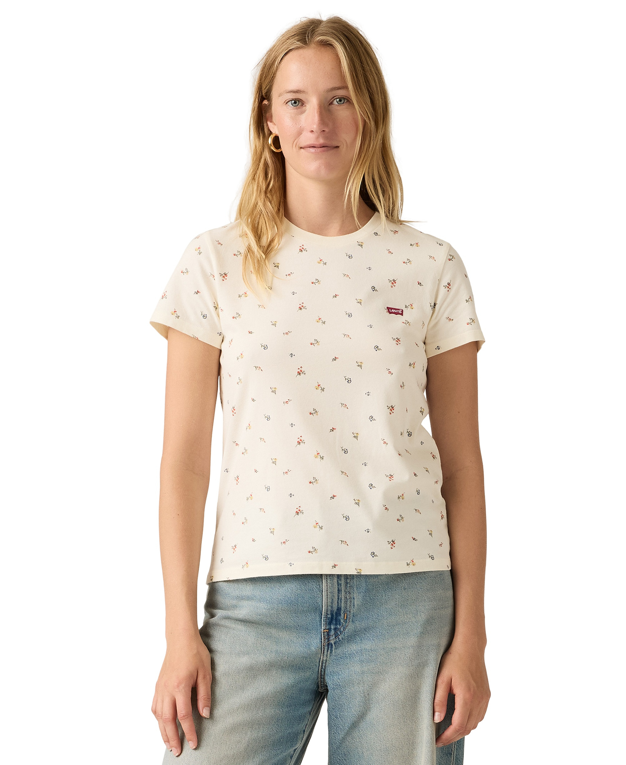Levi's Women's The Perfect Crew Neck Cotton T-Shirt - Maja Ditsy Egret