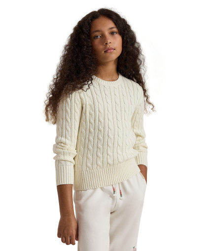Polo Ralph Lauren Girls' 7-16 Cable-Knit Long Sleeves Sweater - Warm White W/Hint Of Pink