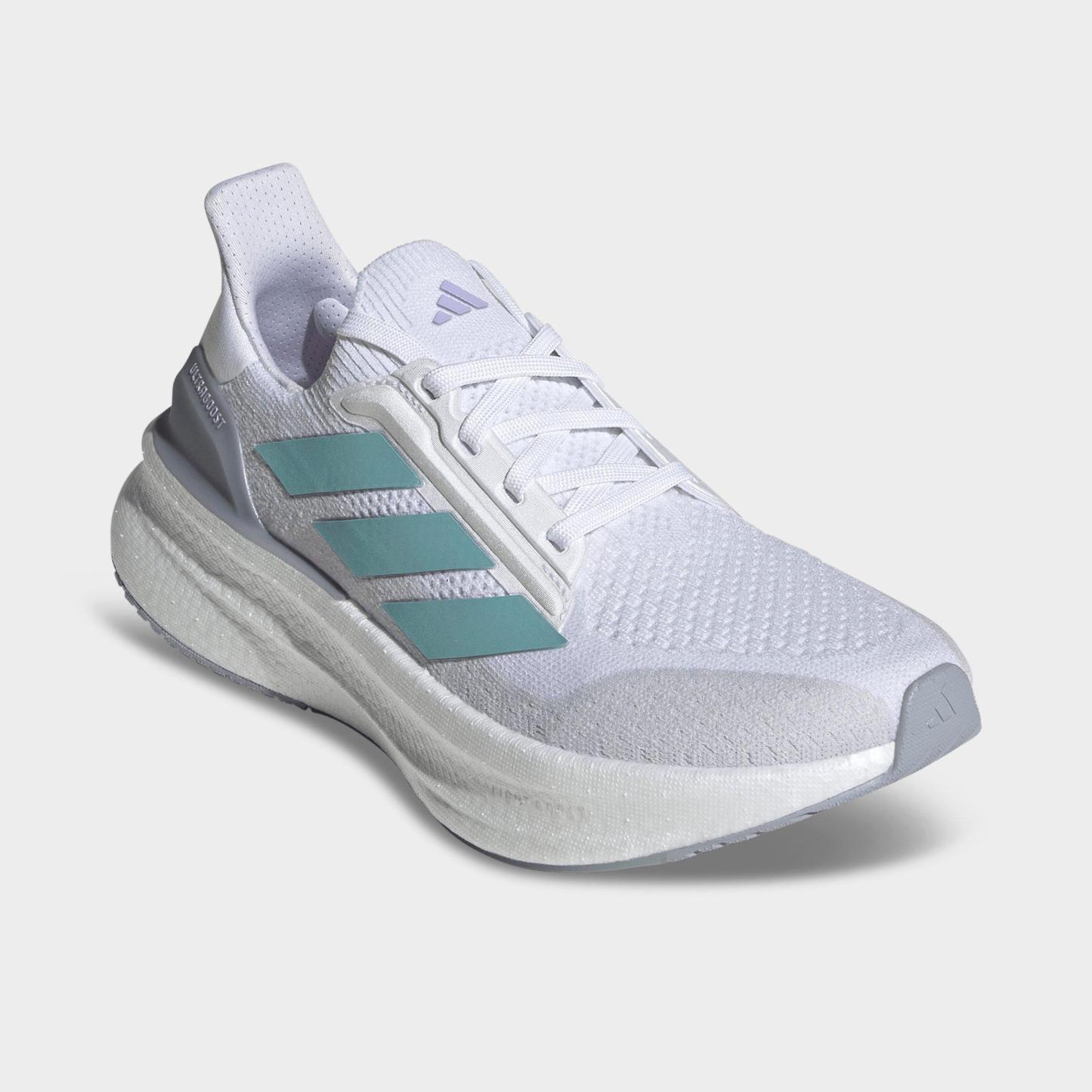 Women's adidas Ultraboost 5X Running Shoes - Cloud White/Mint Ton/Glow Purple - Both shoes facing left