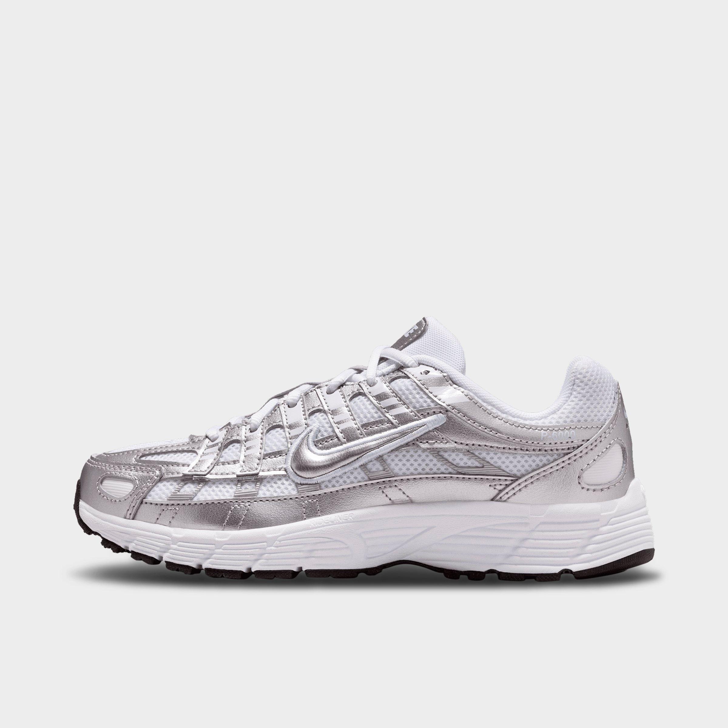 Big Kids' Nithtke P-6000 Casual Shoes - White/Blue Tint/Black/Metallic Silver - Left shoe facing left. Outside of the shoe.