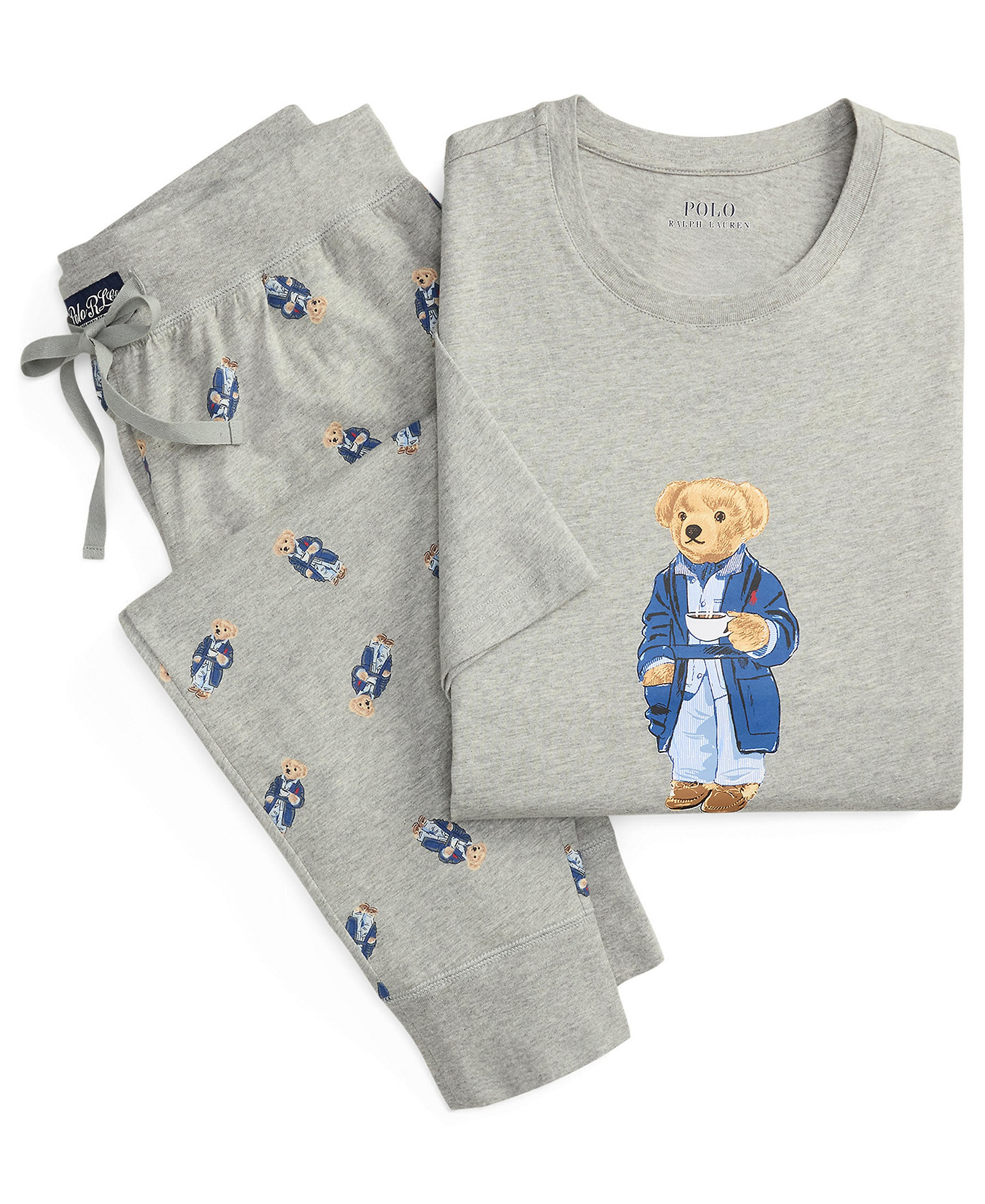 Polo Ralph Lauren Men's Short-Sleeve T-Shirt and Jogger Pants, 2-Piece Set - Andover Heather/ Morning Robe Bear