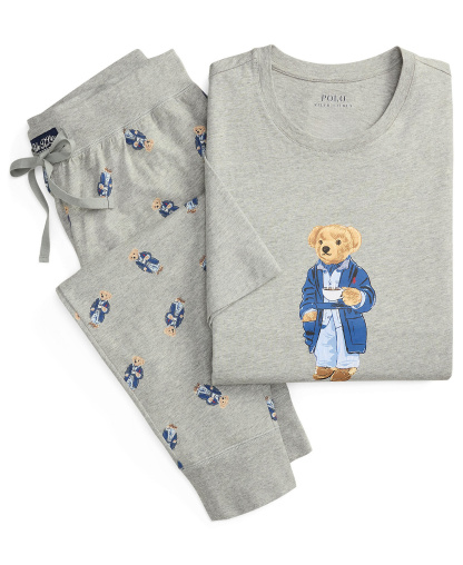Polo Ralph Lauren Men's Short-Sleeve T-Shirt and Jogger Pants, 2-Piece Set - Andover Heather/ Morning Robe Bear