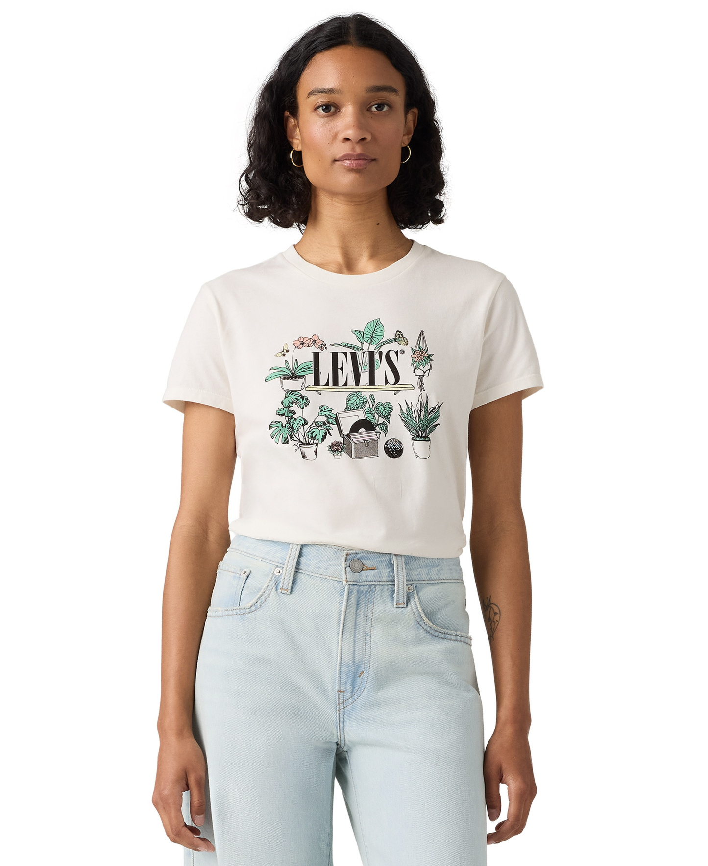 Levi's Women's Perfect Graphic Logo Cotton T-Shirt - Serif Plant Shelf Egret