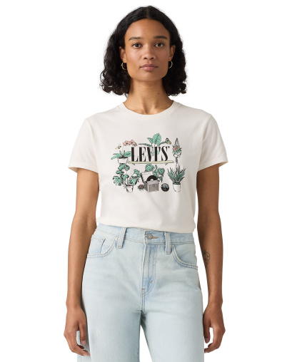 Levi's Women's Perfect Graphic Logo Cotton T-Shirt - Serif Plant Shelf Egret