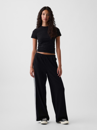 Knit Relaxed Track Pants - Black with white stripe